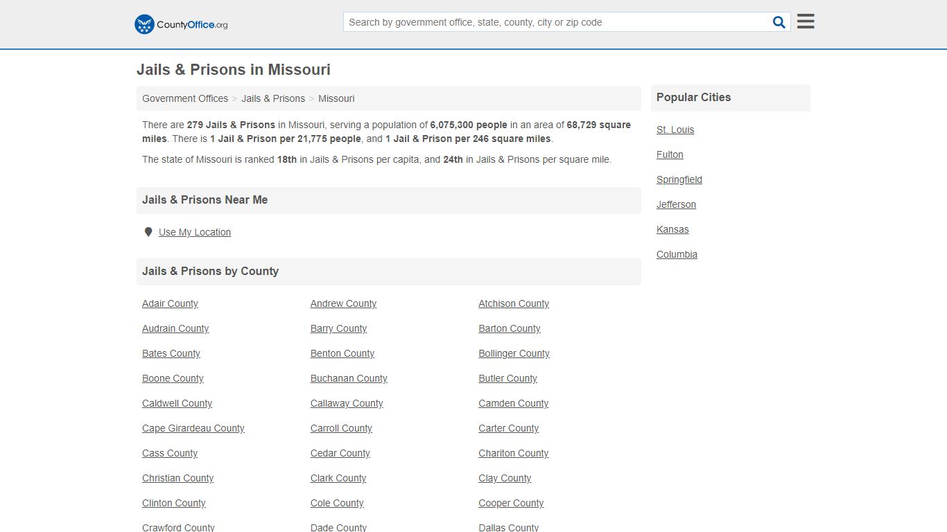 Jails & Prisons - Missouri (Inmate Rosters & Records) - County Office