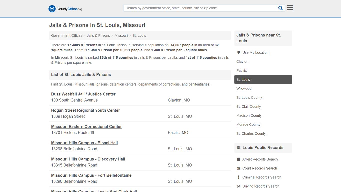 Jails & Prisons - St. Louis, MO (Inmate Rosters & Records) - County Office
